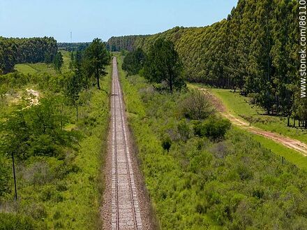 Railway tracks through the countryside of Paysandú - Department of Paysandú - URUGUAY. Photo #86110