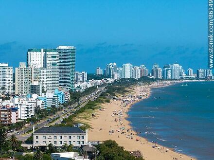 Aerial view of buildings and towers over Playa Mansa promenade - Punta del Este and its near resorts - URUGUAY. Photo #86149