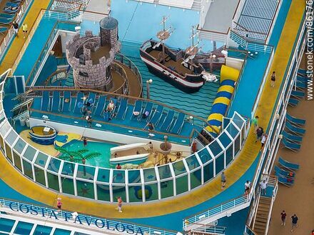 Aerial view of deck areas of the Costa Favolosa cruise ship. Children's corner - Department of Montevideo - URUGUAY. Photo #86176